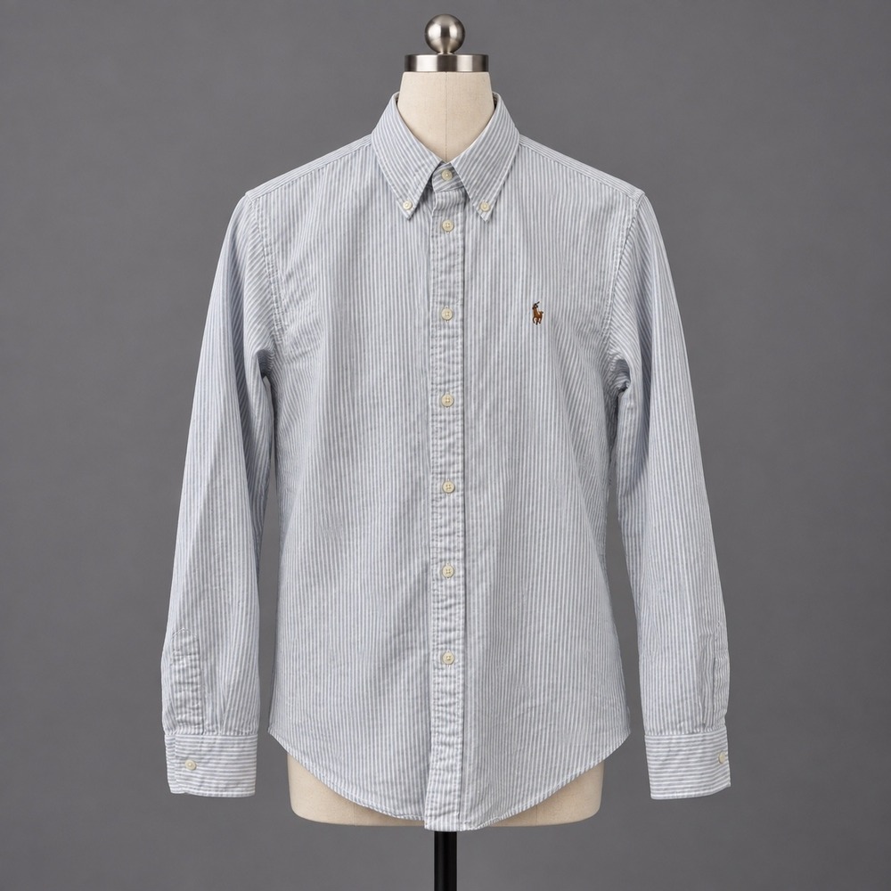 Polo Ralph Lauren Shirt Medium 8 Blue White Stripe Oxford Button Down Small Pony